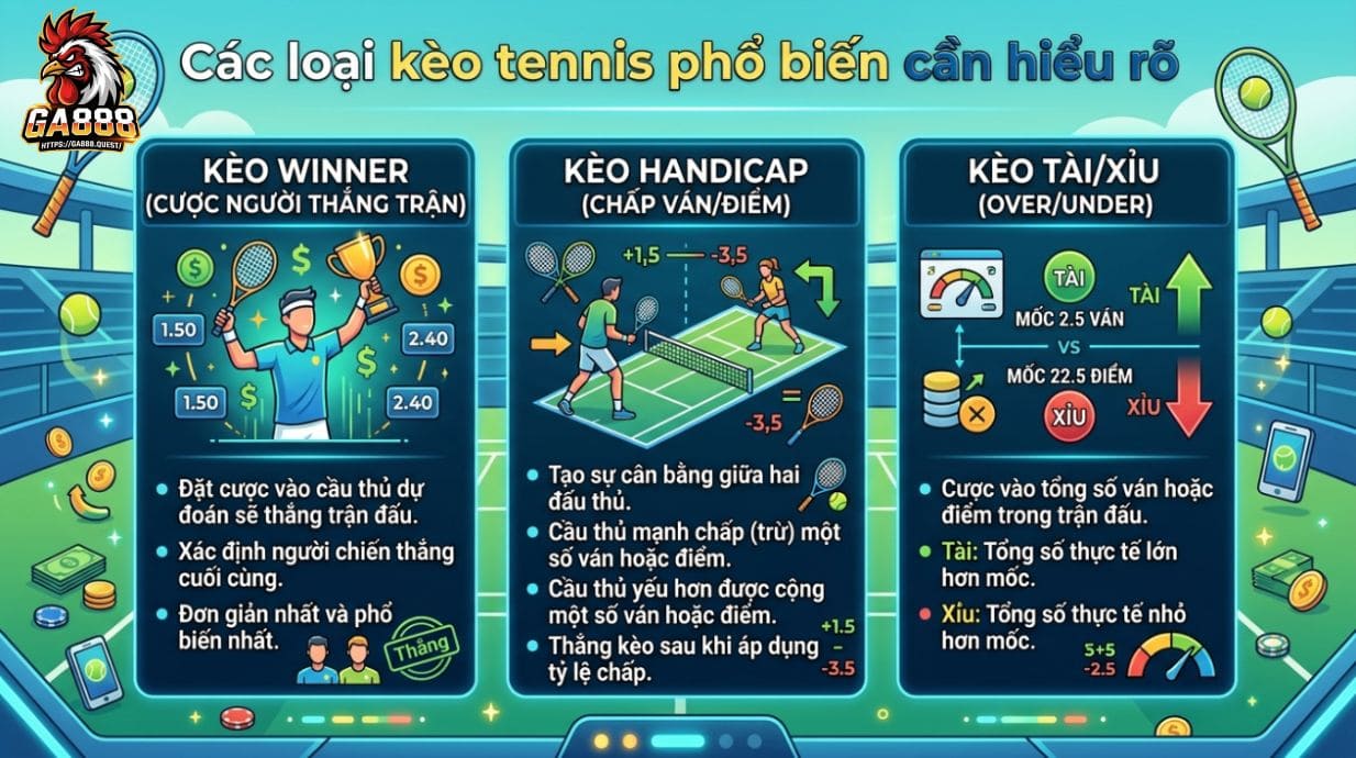 Các loại kèo tennis phổ biến cần hiểu rõ