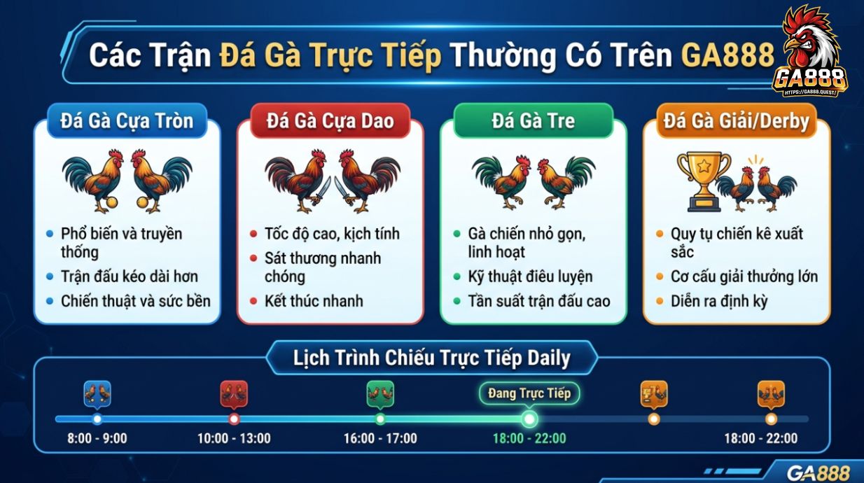 Các Trận Đá Gà Trực Tiếp Thường Có Trên GA888