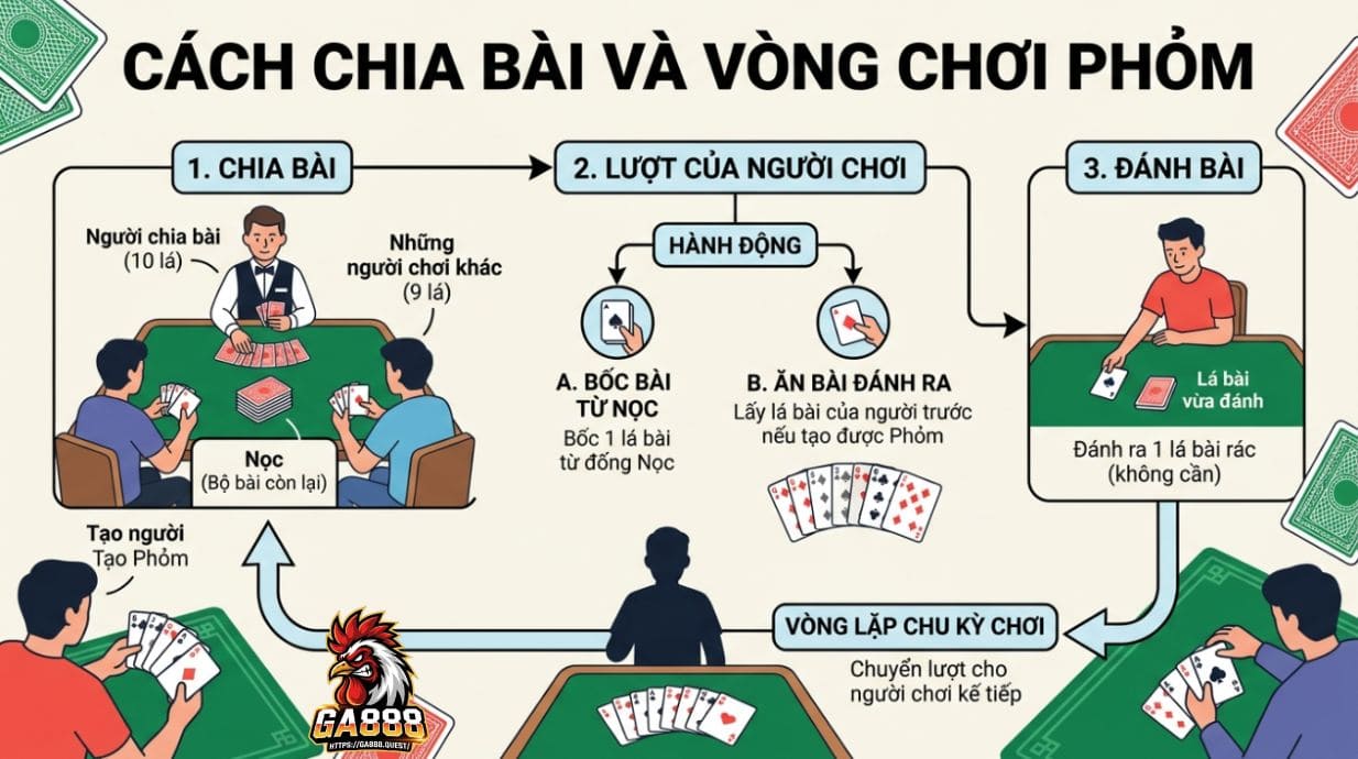 Cách chia bài và vòng chơi trong Phỏm