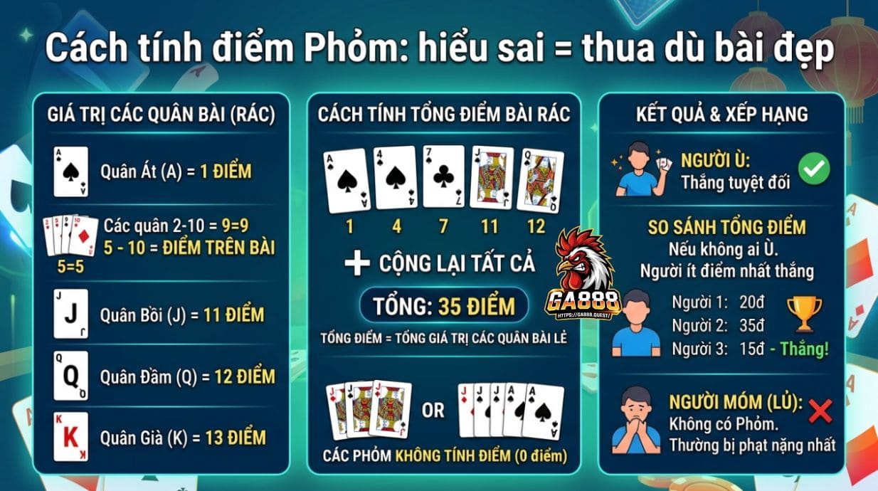 Cách tính điểm Phỏm: hiểu sai = thua dù bài đẹp