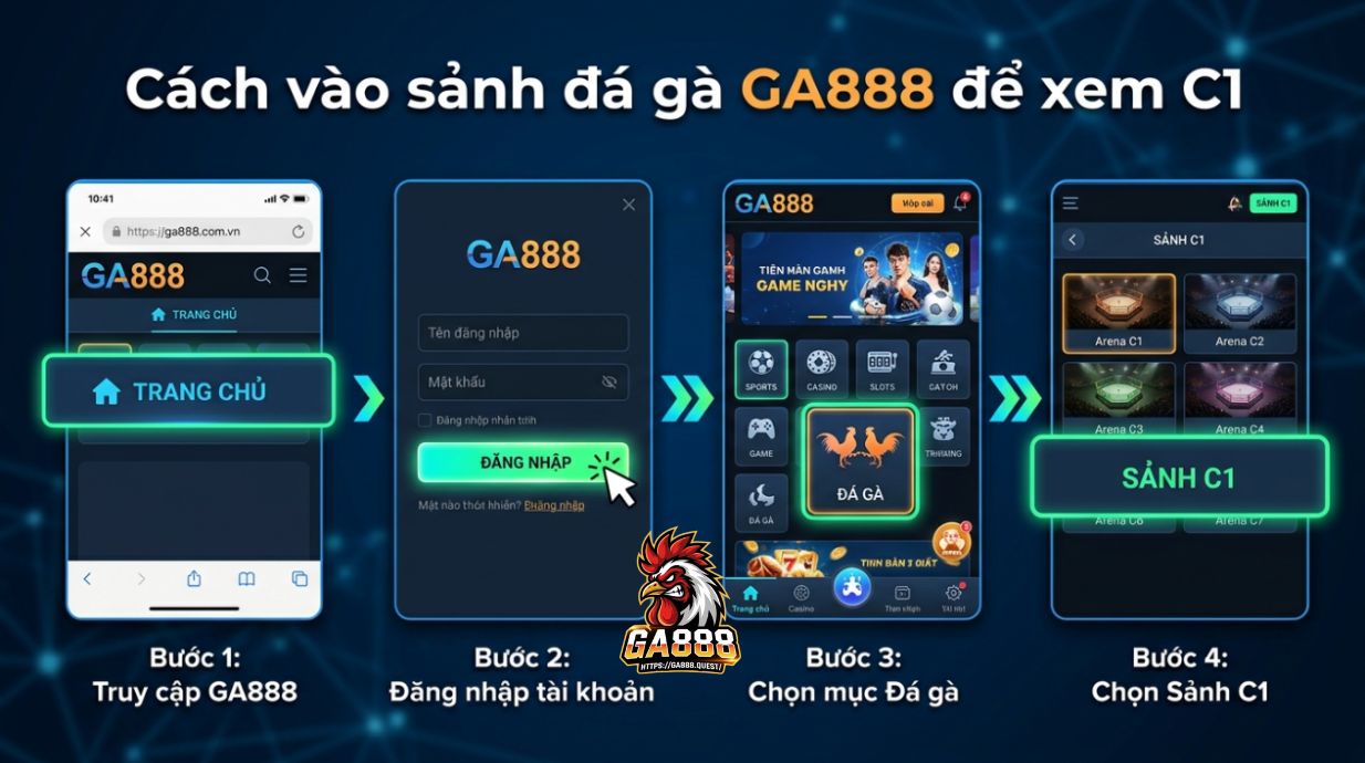 Cách vào sảnh đá gà GA888 để xem C1