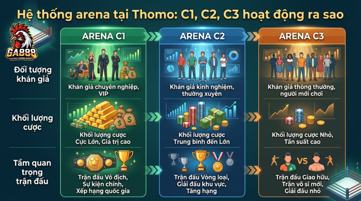 Hệ thống arena tại Thomo: C1, C2, C3 hoạt động ra sao