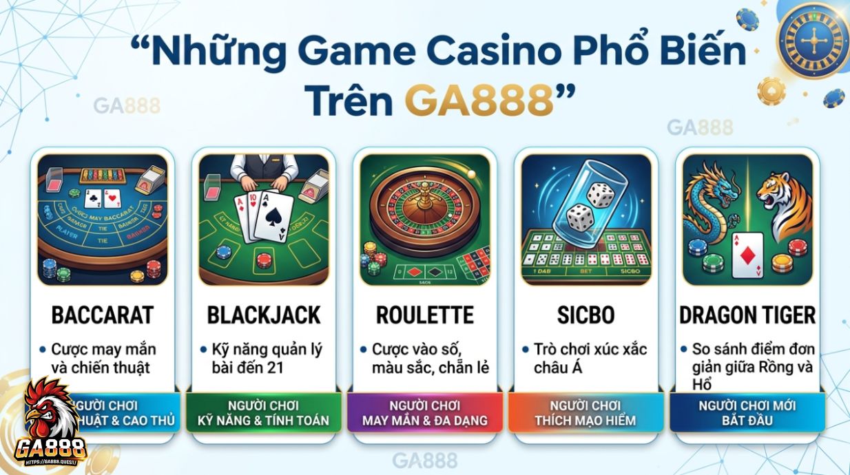 Những Game Casino Phổ Biến Trên GA888