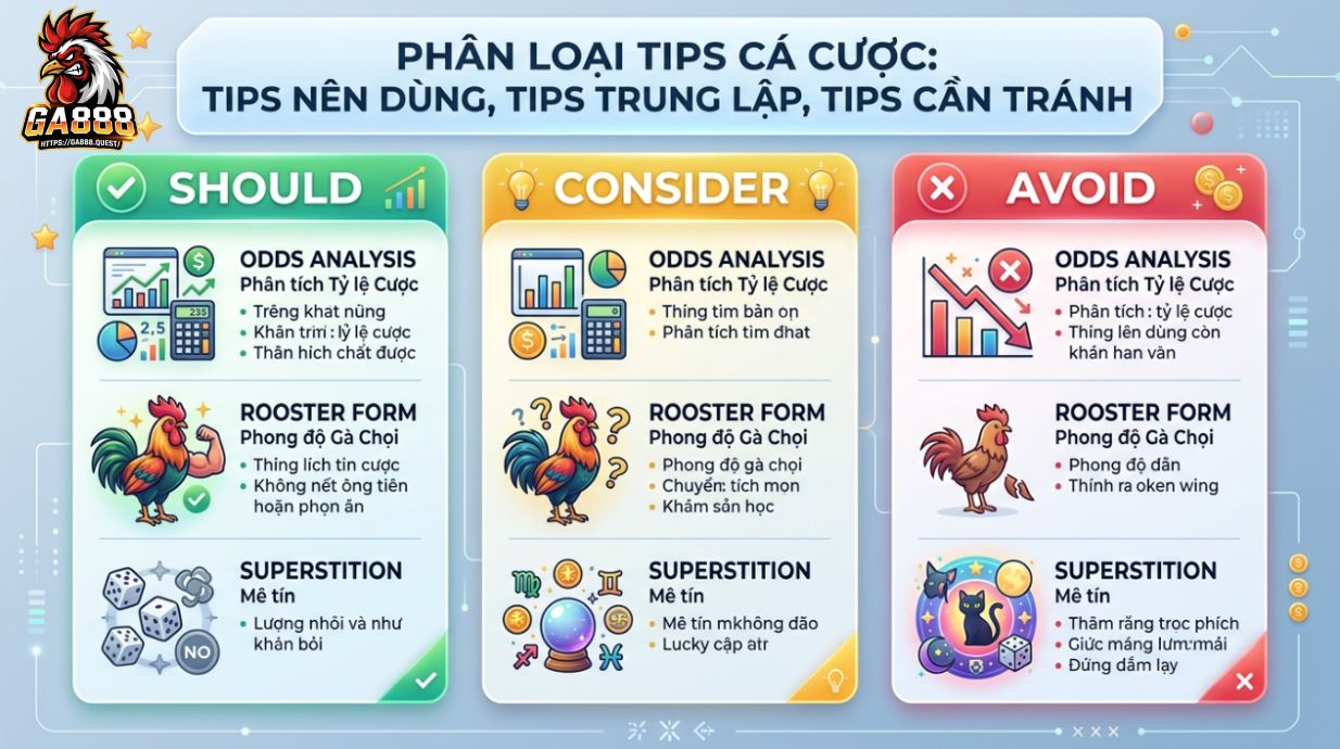 Phân Loại Mẹo Cược: Mẹo Nên Dùng, Mẹo Trung Tính, Mẹo Nên Bỏ