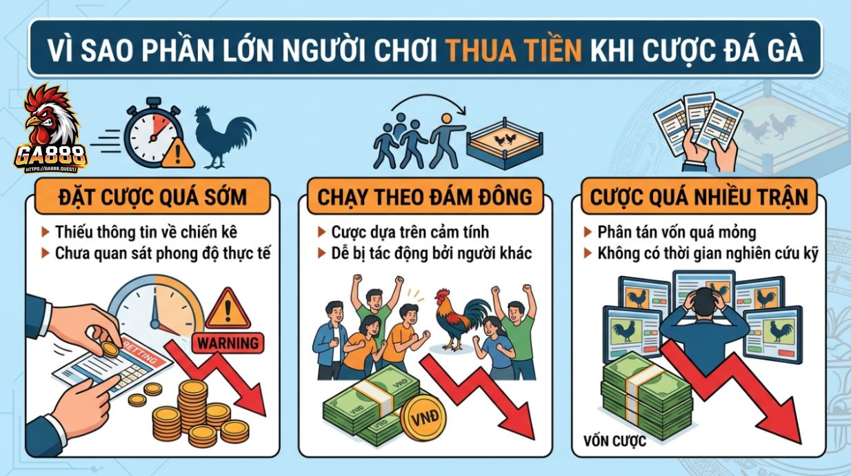 Vì sao phần lớn người chơi thua tiền khi cược đá gà