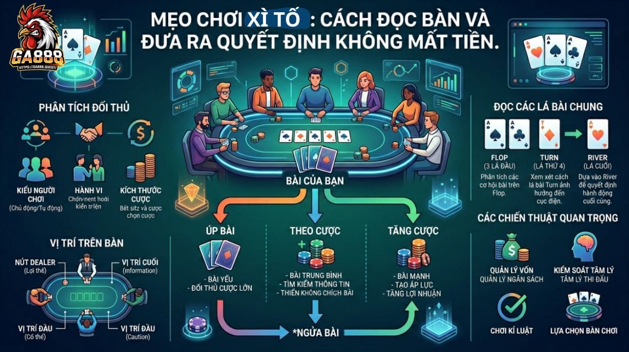 Bí quyết chơi Xì Tố: Cách đọc bàn và ra quyết định không mất tiền